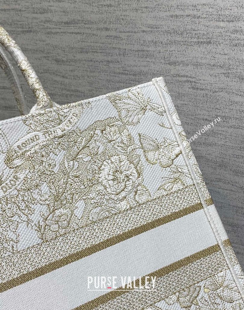 Dior Large Book Tote Bag in Gold-Tone and White Butterfly Around The World Embroidery 2023 (XXG-231129062)