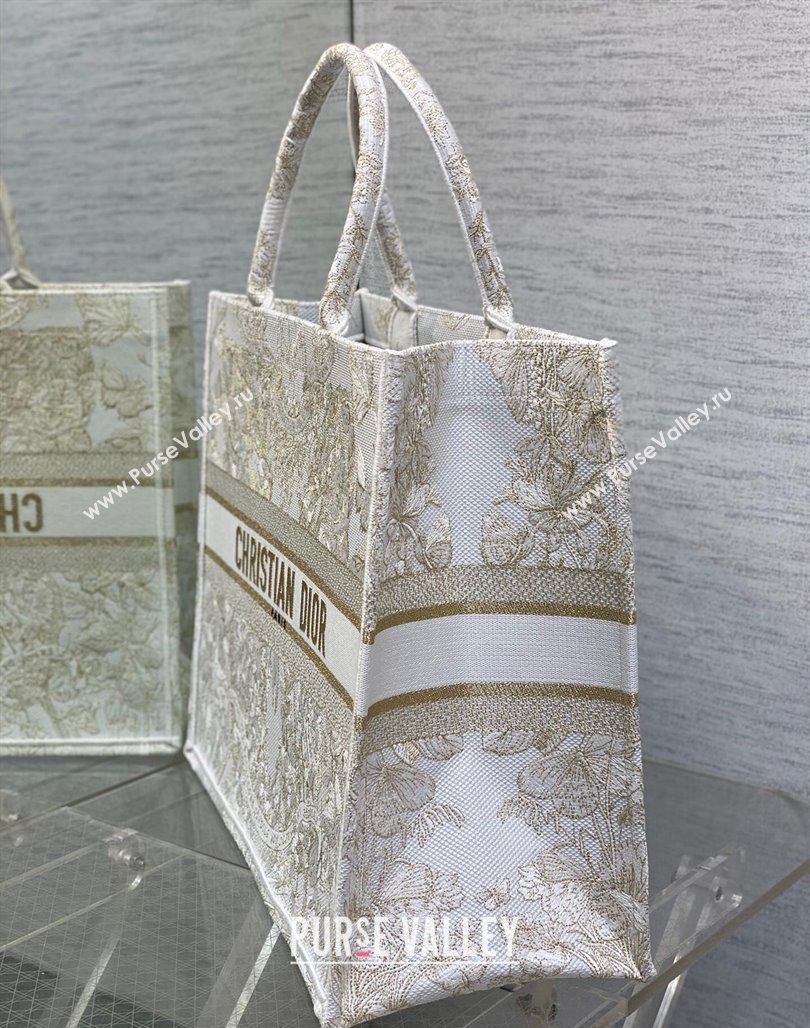 Dior Large Book Tote Bag in Gold-Tone and White Butterfly Around The World Embroidery 2023 (XXG-231129062)