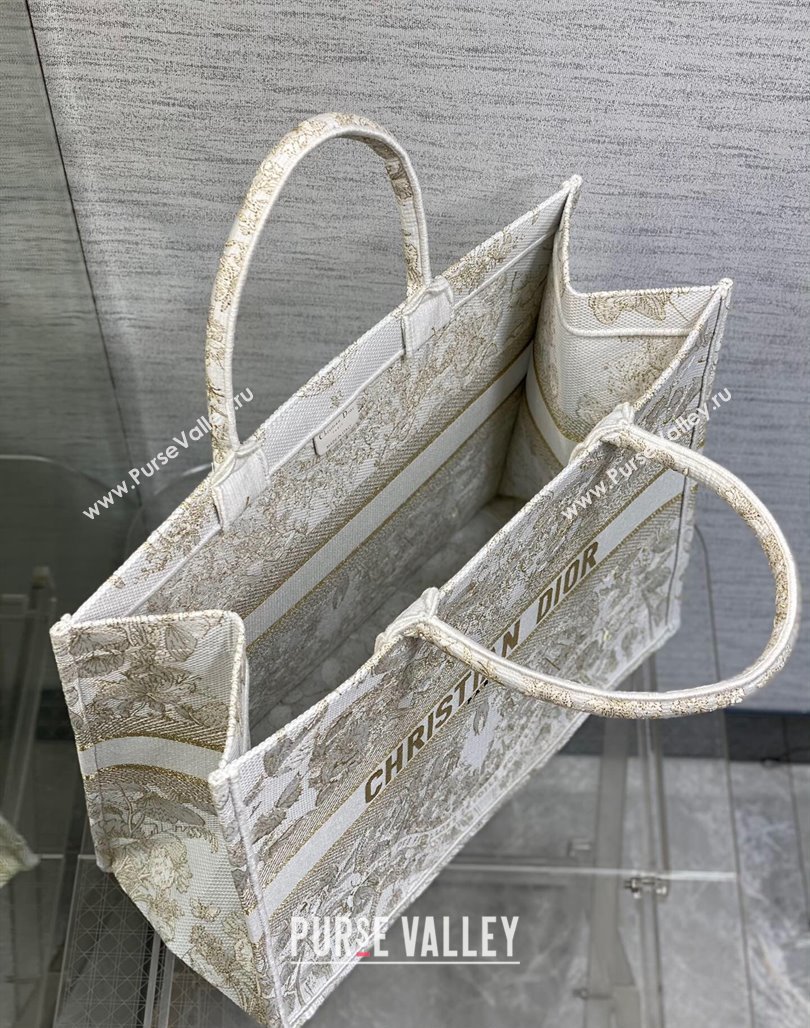 Dior Large Book Tote Bag in Gold-Tone and White Butterfly Around The World Embroidery 2023 (XXG-231129062)