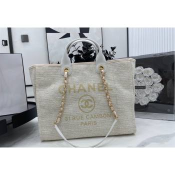 Chanel Deauville Mixed Fibers Large Shopping Bag White/Gold 2023 A66941 (yezi-231127063)