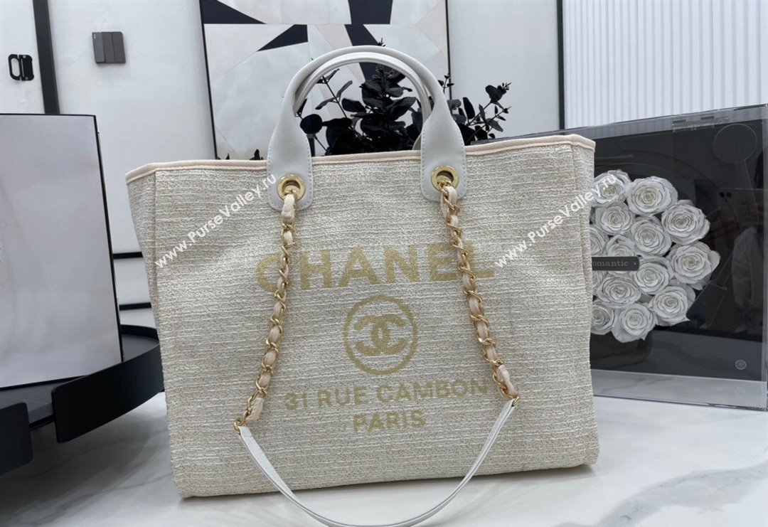 Chanel Deauville Mixed Fibers Large Shopping Bag White/Gold 2023 A66941 (yezi-231127063)