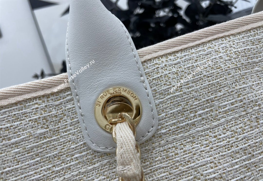 Chanel Deauville Mixed Fibers Large Shopping Bag White/Gold 2023 A66941 (yezi-231127063)