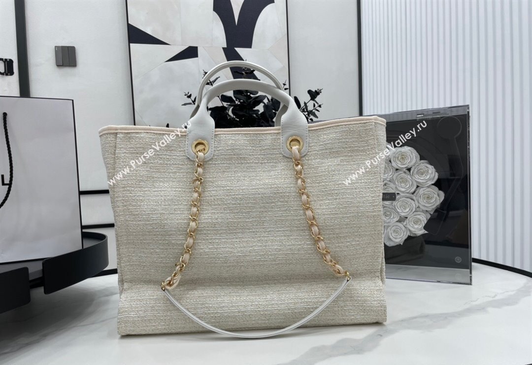 Chanel Deauville Mixed Fibers Large Shopping Bag White/Gold 2023 A66941 (yezi-231127063)