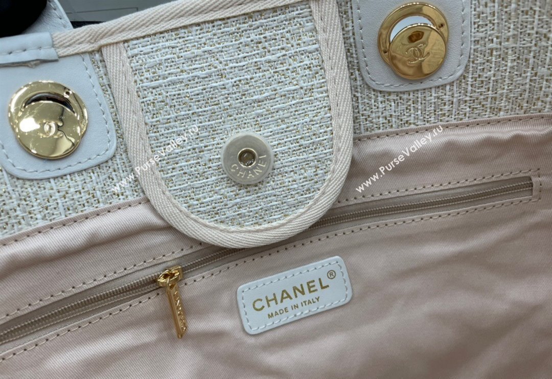 Chanel Deauville Mixed Fibers Large Shopping Bag White/Gold 2023 A66941 (yezi-231127063)