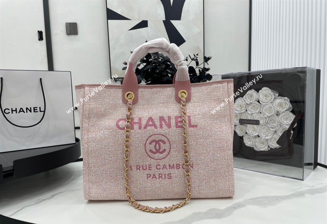 Chanel Deauville Mixed Fibers Large Shopping Bag Pink/Light Gold 2023 A66941 (yezi-231127064)