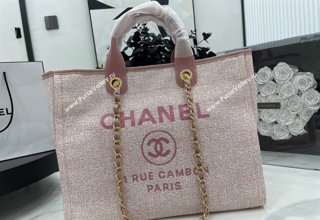 Chanel Deauville Mixed Fibers Large Shopping Bag Pink/Light Gold 2023 A66941 (yezi-231127064)