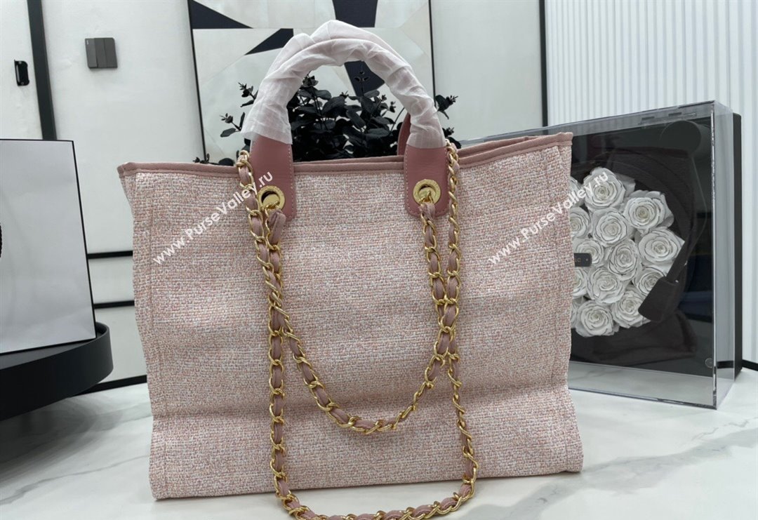 Chanel Deauville Mixed Fibers Large Shopping Bag Pink/Light Gold 2023 A66941 (yezi-231127064)