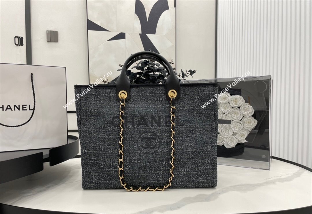 Chanel Deauville Mixed Fibers Large Shopping Bag Dark Blue/Light Gold 2023 A66941 (yezi-231127065)