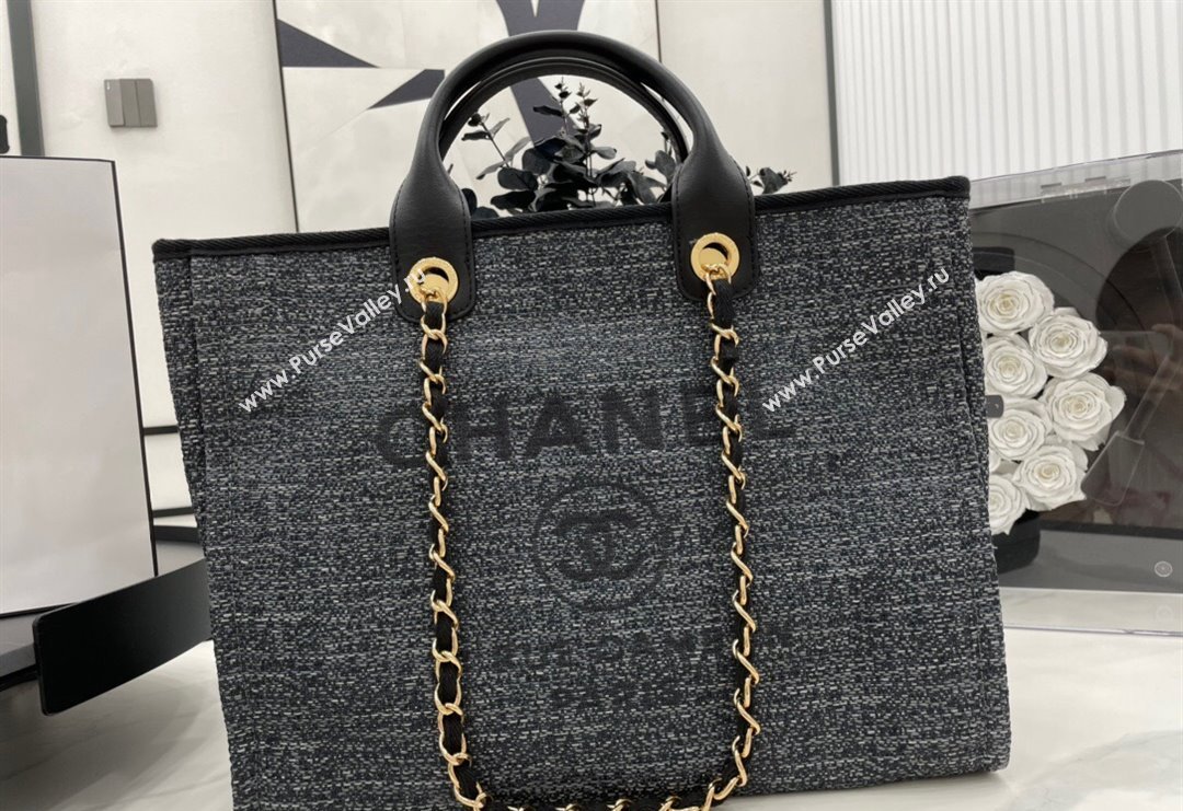 Chanel Deauville Mixed Fibers Large Shopping Bag Dark Blue/Light Gold 2023 A66941 (yezi-231127065)