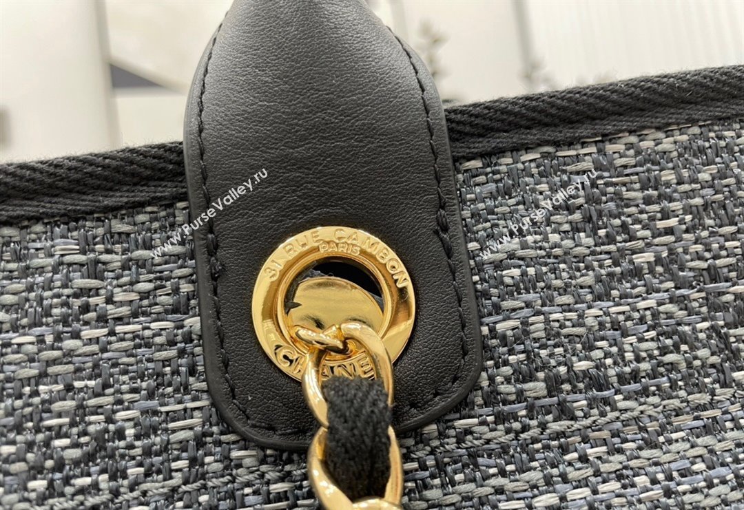 Chanel Deauville Mixed Fibers Large Shopping Bag Dark Blue/Light Gold 2023 A66941 (yezi-231127065)