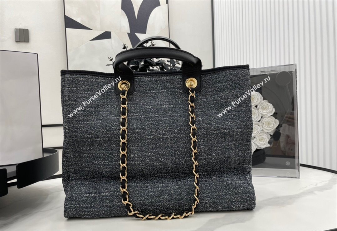 Chanel Deauville Mixed Fibers Large Shopping Bag Dark Blue/Light Gold 2023 A66941 (yezi-231127065)