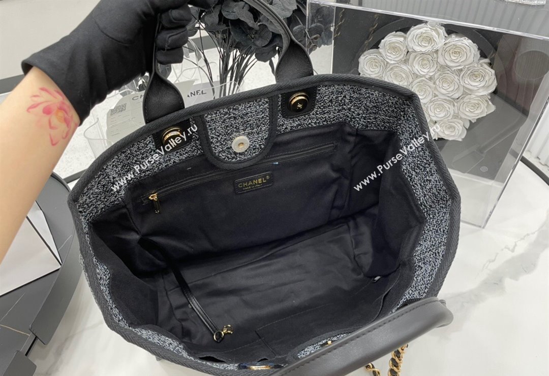Chanel Deauville Mixed Fibers Large Shopping Bag Dark Blue/Light Gold 2023 A66941 (yezi-231127065)