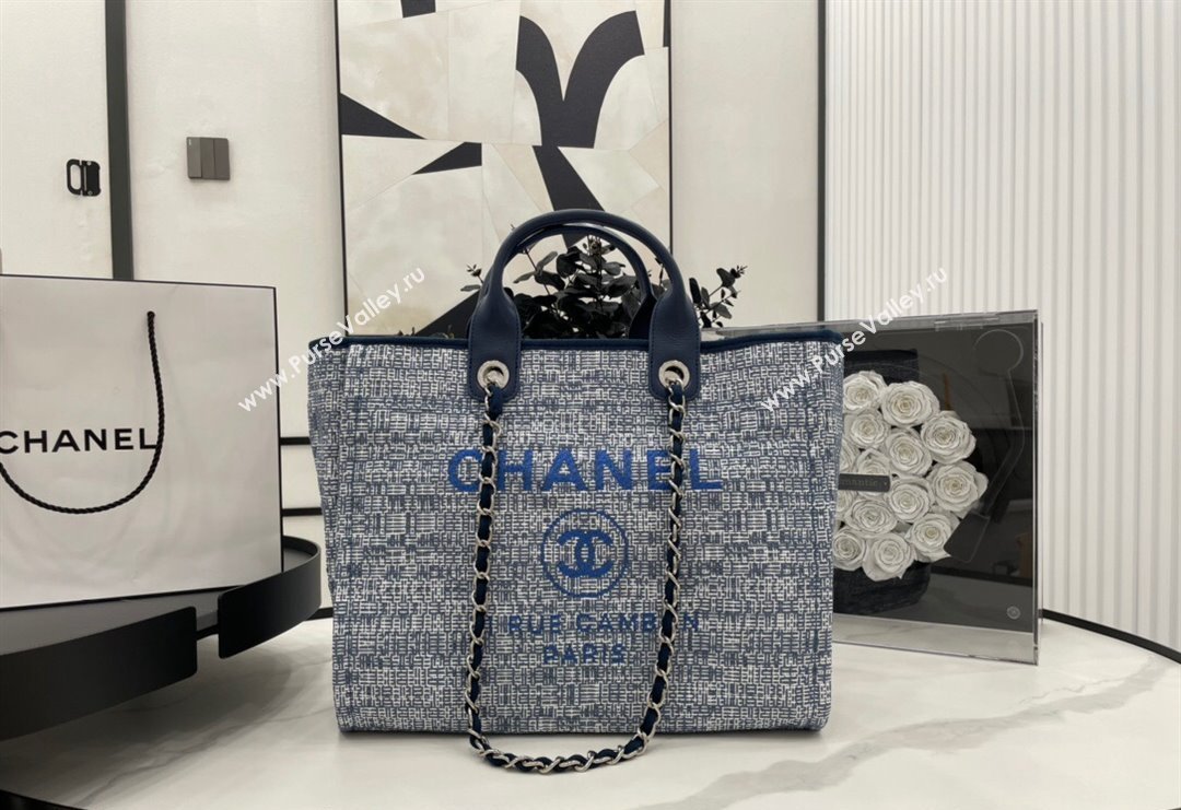 Chanel Deauville Mixed Fibers Large Shopping Bag New Blue 2023 A66941 (yezi-231127066)