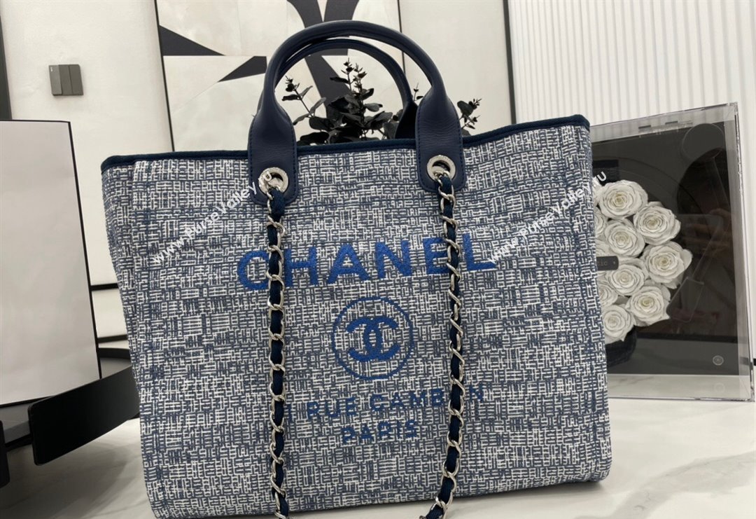 Chanel Deauville Mixed Fibers Large Shopping Bag New Blue 2023 A66941 (yezi-231127066)