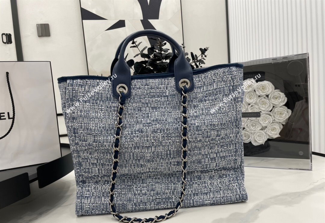 Chanel Deauville Mixed Fibers Large Shopping Bag New Blue 2023 A66941 (yezi-231127066)