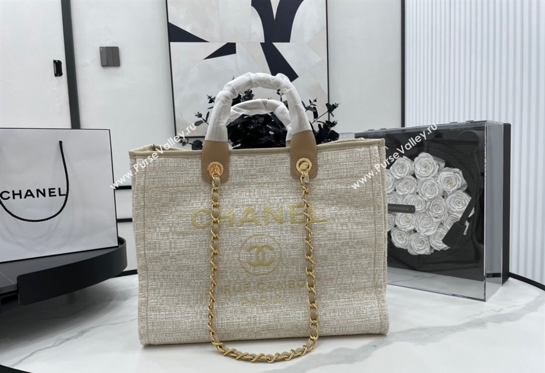 Chanel Deauville Mixed Fibers Large Shopping Bag Apricot/Gold 2023 A66941 (yezi-231127067)