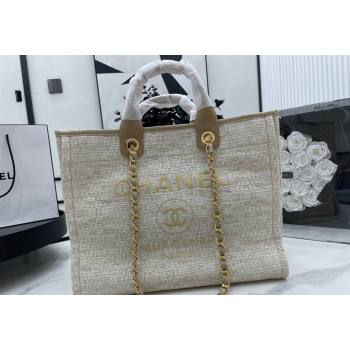 Chanel Deauville Mixed Fibers Large Shopping Bag Apricot/Gold 2023 A66941 (yezi-231127067)