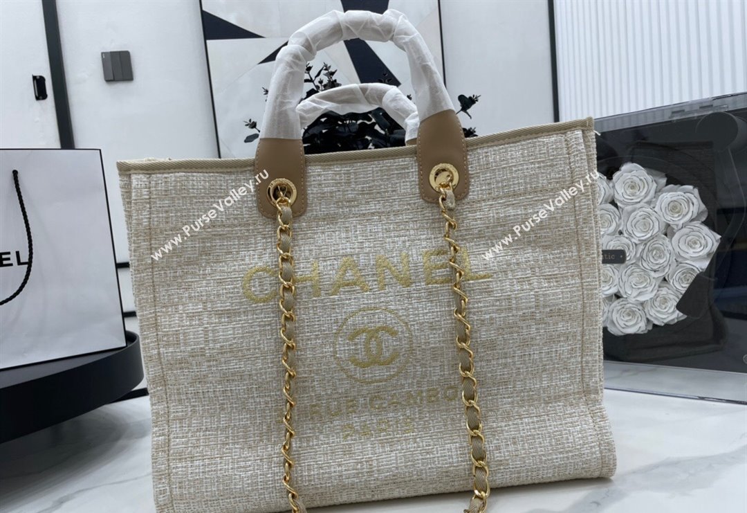 Chanel Deauville Mixed Fibers Large Shopping Bag Apricot/Gold 2023 A66941 (yezi-231127067)