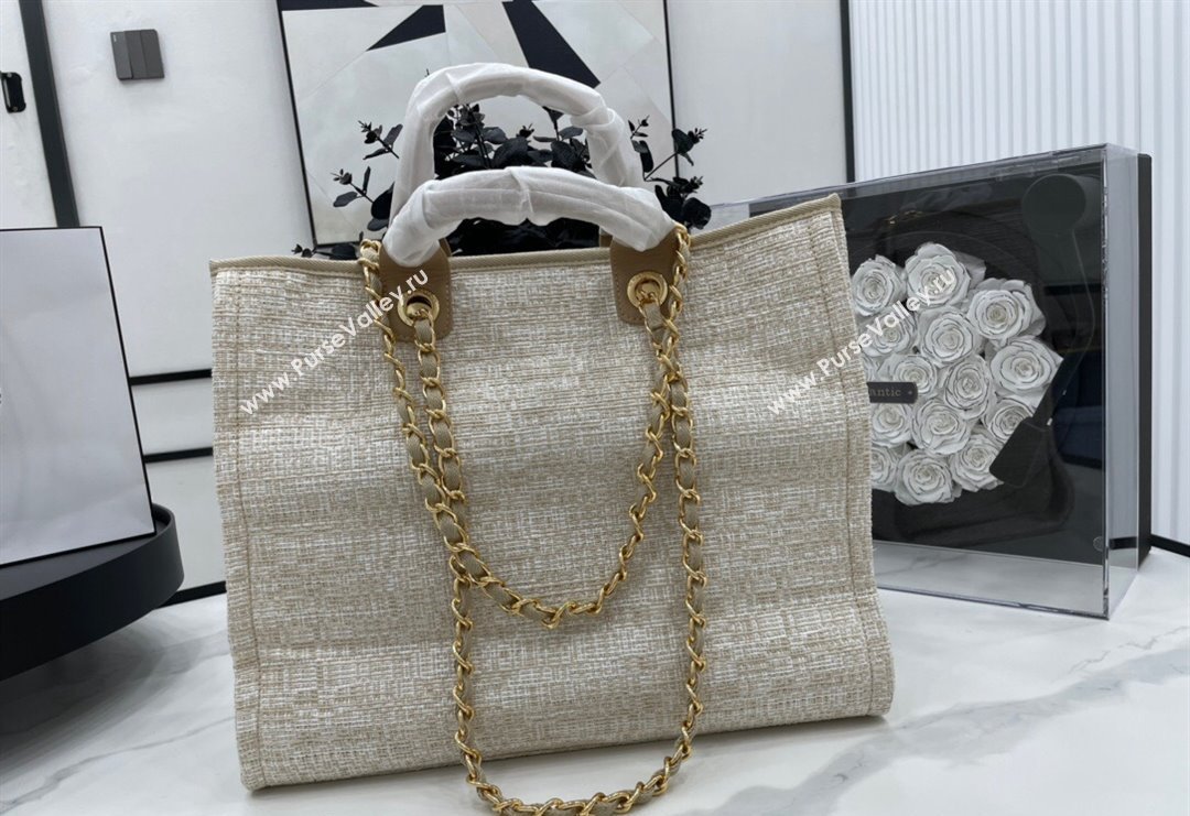 Chanel Deauville Mixed Fibers Large Shopping Bag Apricot/Gold 2023 A66941 (yezi-231127067)