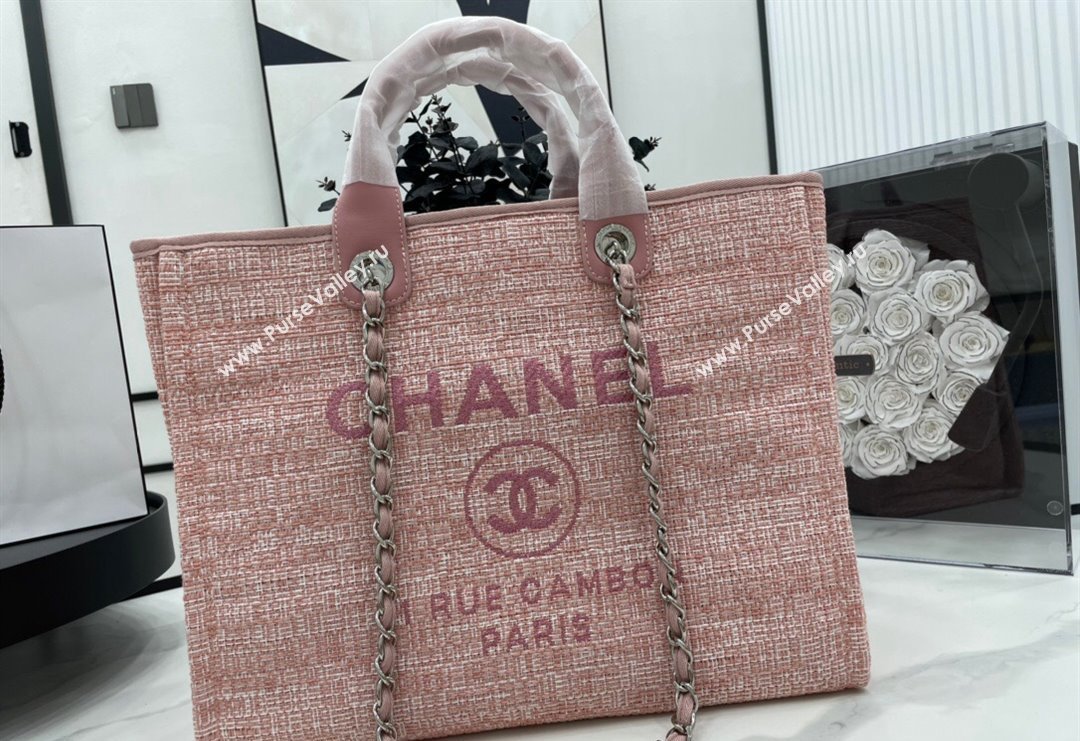 Chanel Deauville Mixed Fibers Large Shopping Bag Pink/White 2023 A66941 (yezi-231127068)