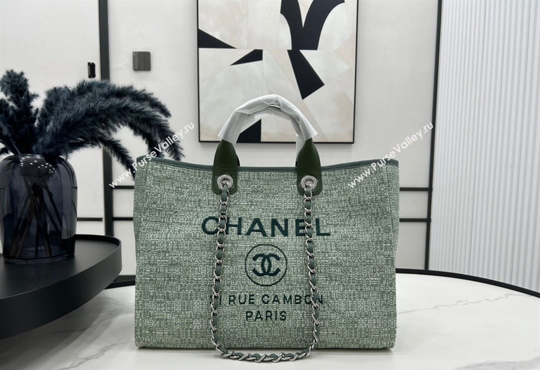 Chanel Deauville Mixed Fibers Large Shopping Bag Green/White 2023 A66941 (yezi-231127069)