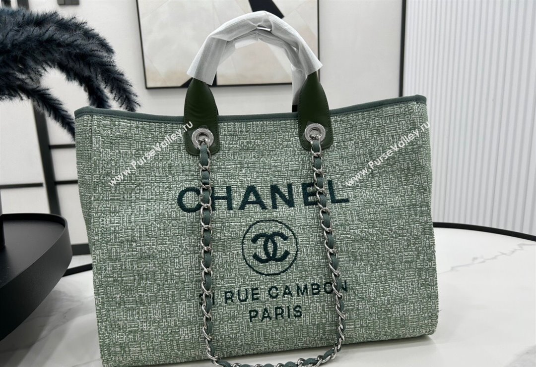 Chanel Deauville Mixed Fibers Large Shopping Bag Green/White 2023 A66941 (yezi-231127069)