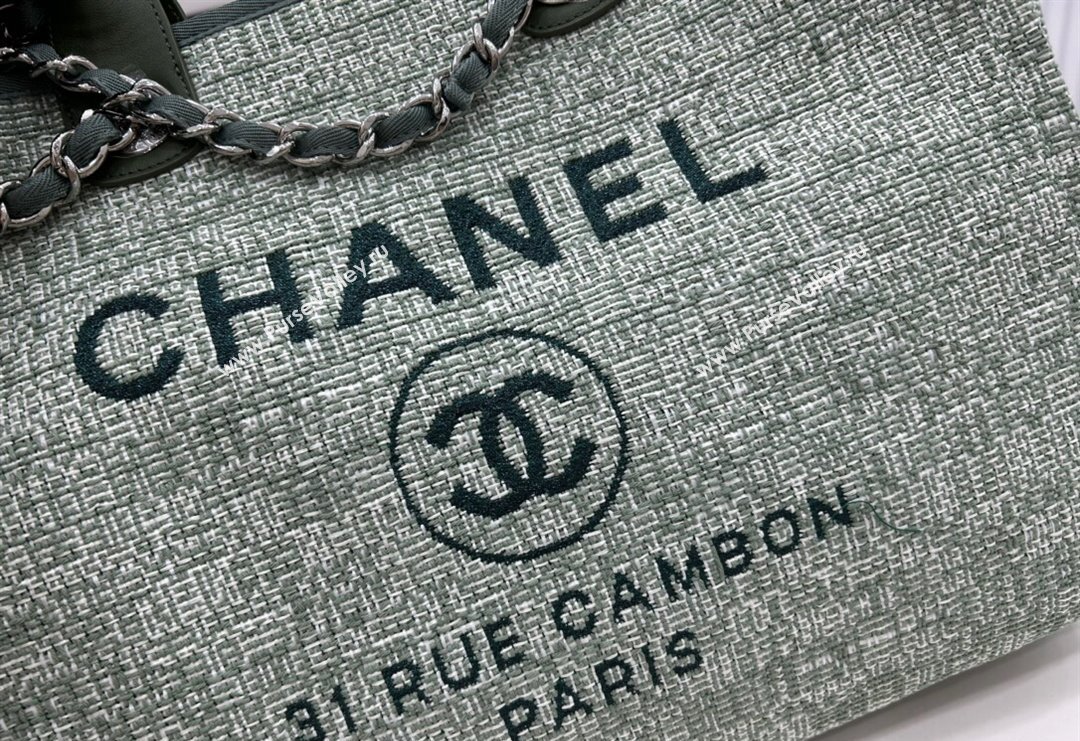 Chanel Deauville Mixed Fibers Large Shopping Bag Green/White 2023 A66941 (yezi-231127069)