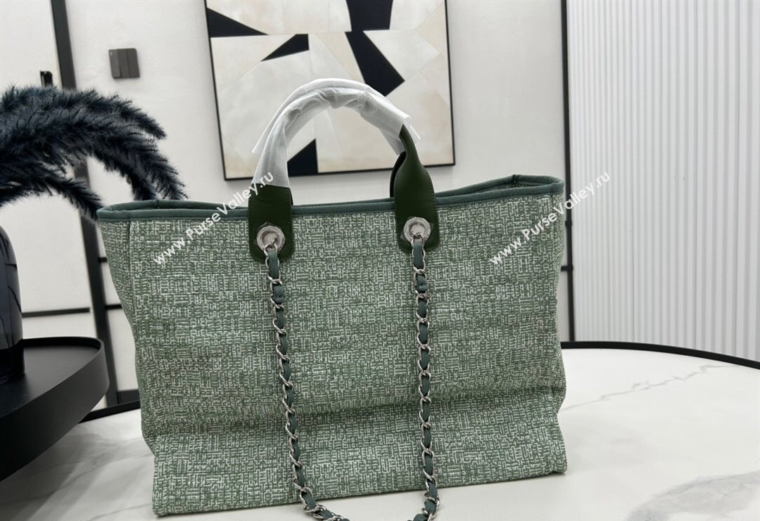 Chanel Deauville Mixed Fibers Large Shopping Bag Green/White 2023 A66941 (yezi-231127069)