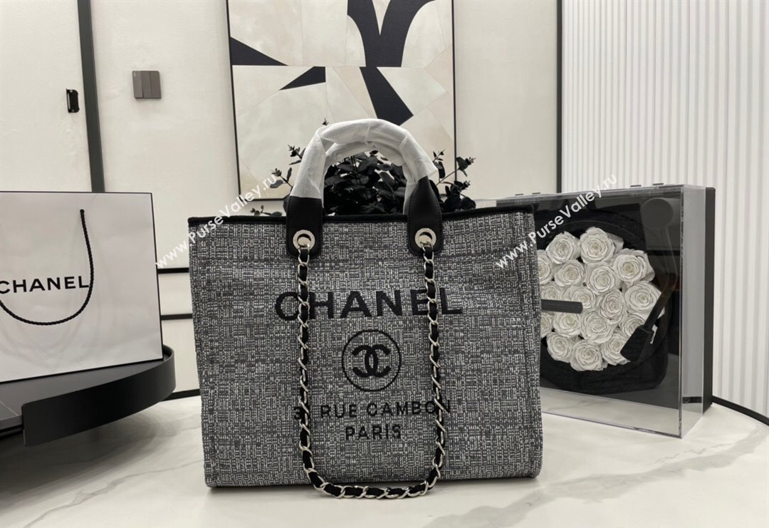 Chanel Deauville Mixed Fibers Large Shopping Bag Black/White 2023 A66941 (yezi-231127070)