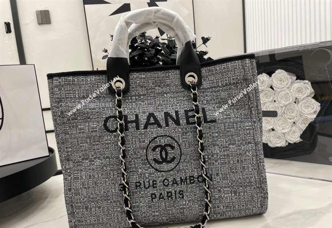 Chanel Deauville Mixed Fibers Large Shopping Bag Black/White 2023 A66941 (yezi-231127070)