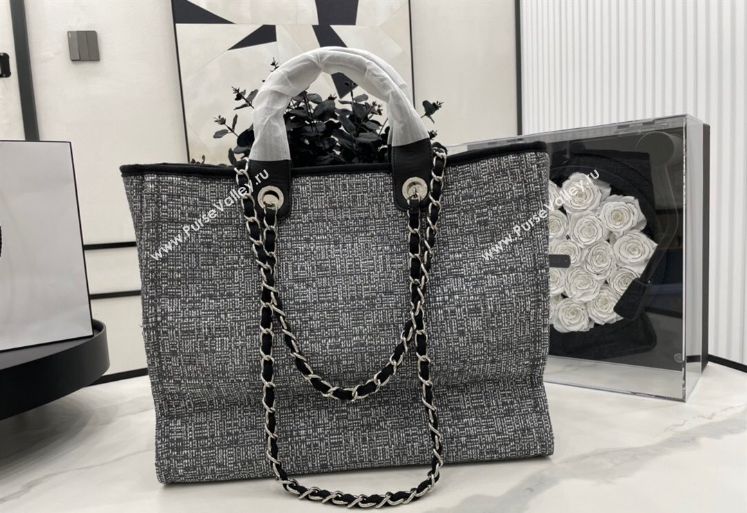 Chanel Deauville Mixed Fibers Large Shopping Bag Black/White 2023 A66941 (yezi-231127070)