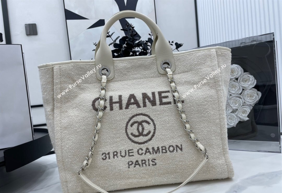 Chanel Deauville Wool Large Shopping Bag White 2023 A66941 (yezi-231127071)