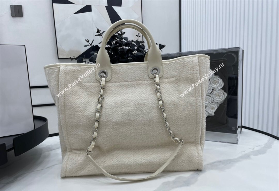 Chanel Deauville Wool Large Shopping Bag White 2023 A66941 (yezi-231127071)