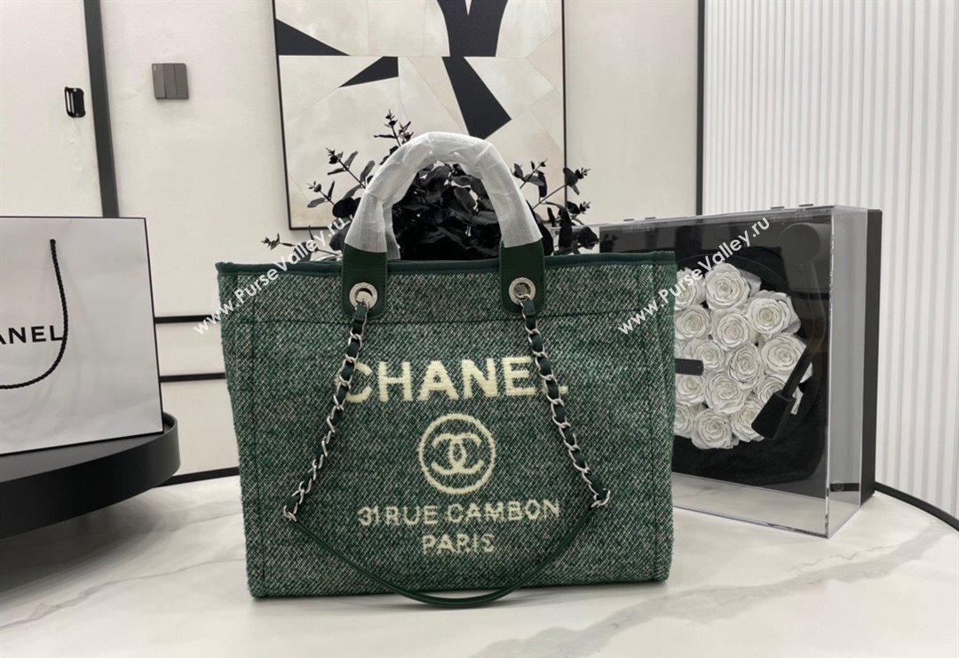 Chanel Deauville Wool Large Shopping Bag Green 2023 A66941 (yezi-231127072)