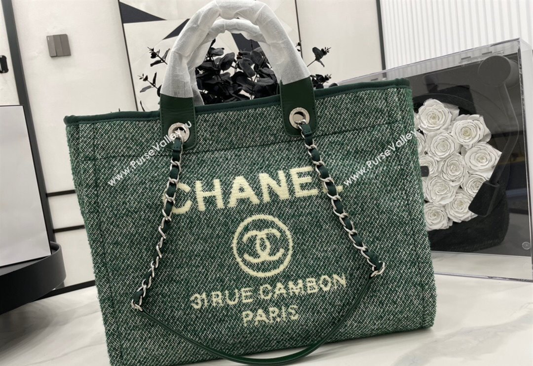 Chanel Deauville Wool Large Shopping Bag Green 2023 A66941 (yezi-231127072)