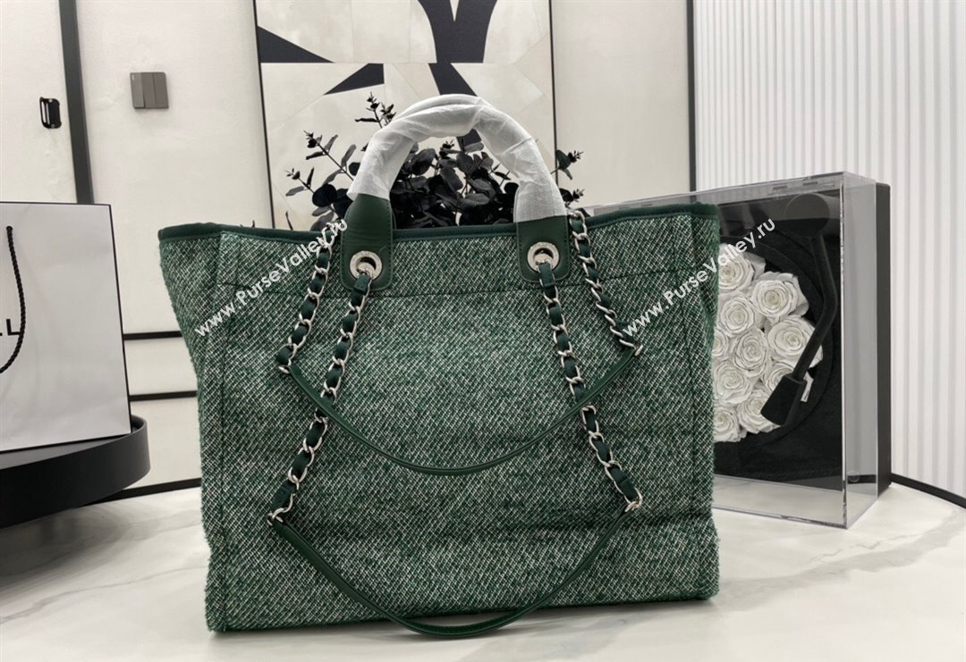 Chanel Deauville Wool Large Shopping Bag Green 2023 A66941 (yezi-231127072)