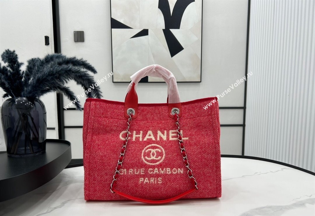 Chanel Deauville Wool Large Shopping Bag Red 2023 A66941 (yezi-231127073)