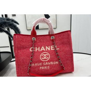 Chanel Deauville Wool Large Shopping Bag Red 2023 A66941 (yezi-231127073)