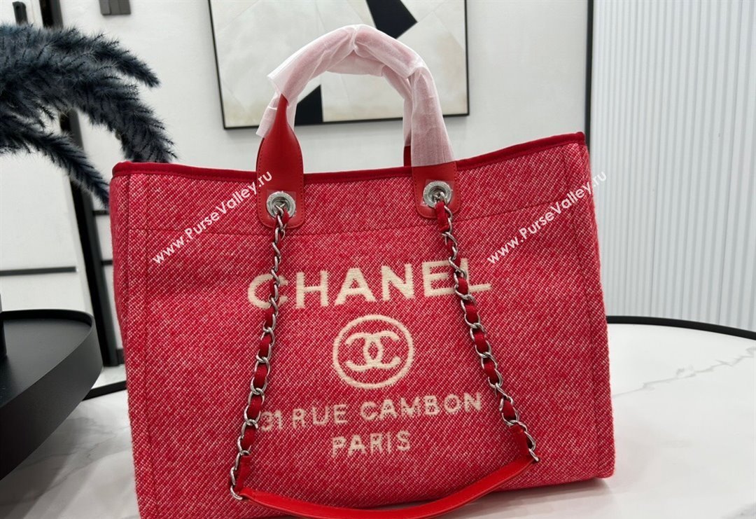 Chanel Deauville Wool Large Shopping Bag Red 2023 A66941 (yezi-231127073)