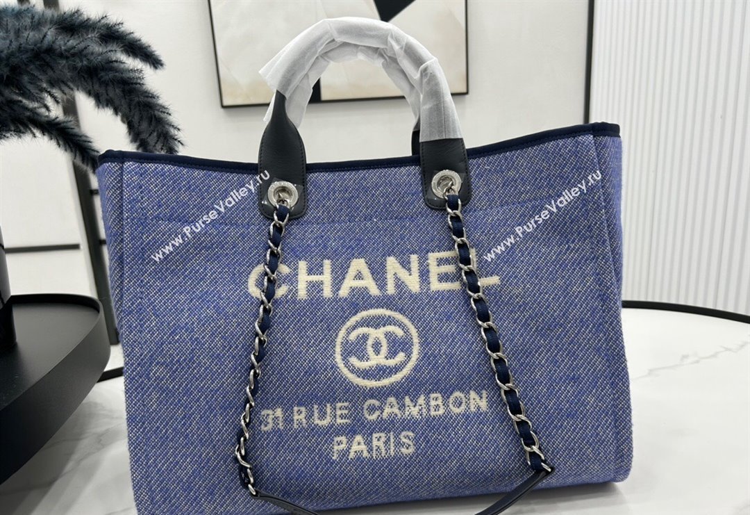 Chanel Deauville Wool Large Shopping Bag Blue 2023 A66941 (yezi-231127074)