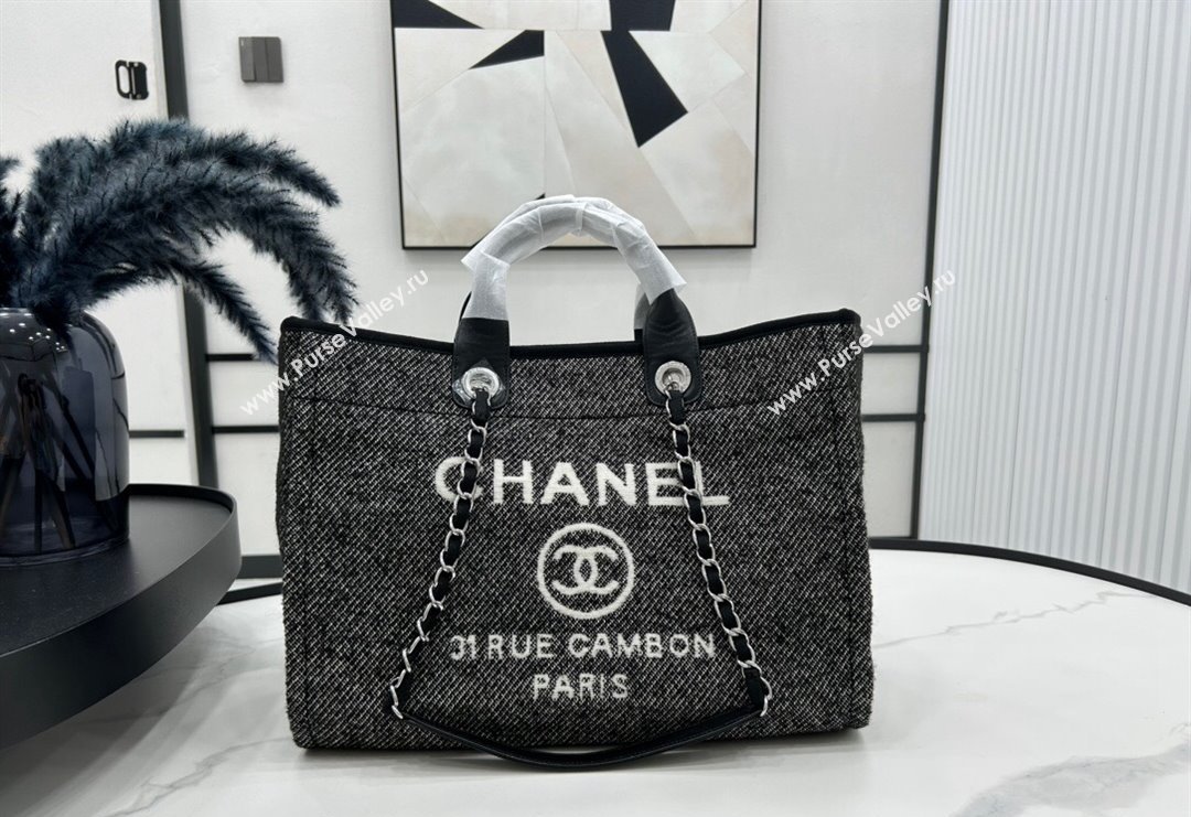 Chanel Deauville Wool Large Shopping Bag Black 2023 A66941 (yezi-231127077)