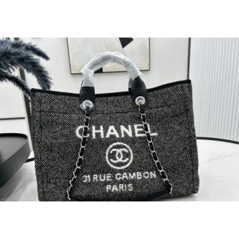 Chanel Deauville Wool Large Shopping Bag Black 2023 A66941 (yezi-231127077)