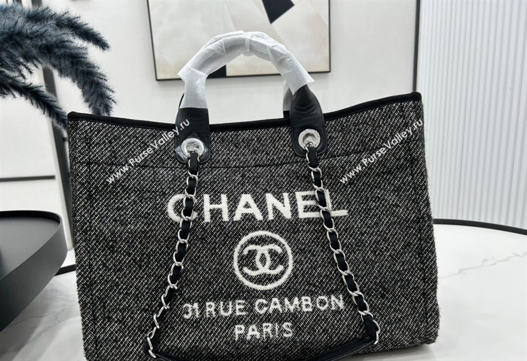 Chanel Deauville Wool Large Shopping Bag Black 2023 A66941 (yezi-231127077)