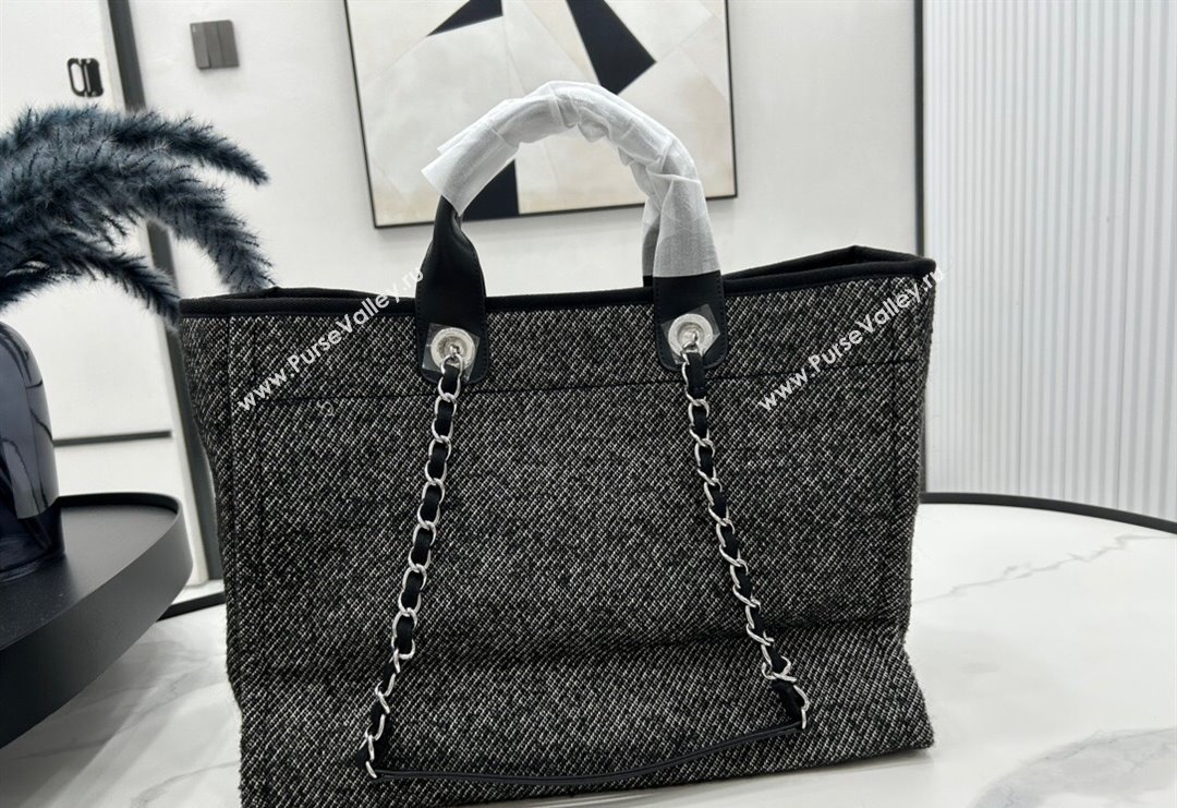 Chanel Deauville Wool Large Shopping Bag Black 2023 A66941 (yezi-231127077)