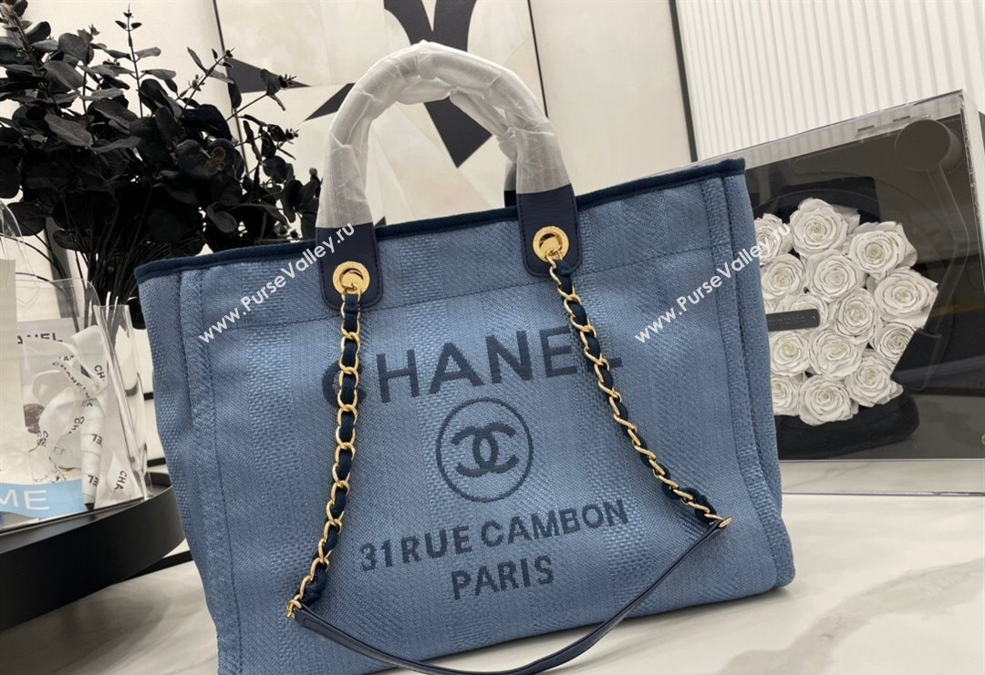 Chanel Deauville Striped Large Shopping Bag Dark Blue 2023 A66941 (yezi-231127078)