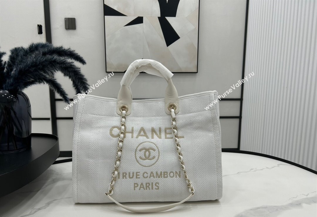 Chanel Deauville Striped Large Shopping Bag White 2023 A66941 (yezi-231127080)