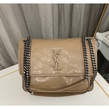 Saint Laurent Niki Medium Chain bag in Crinkled Lambskin 633158 Dark Apricot 2023 (nana-231129029)