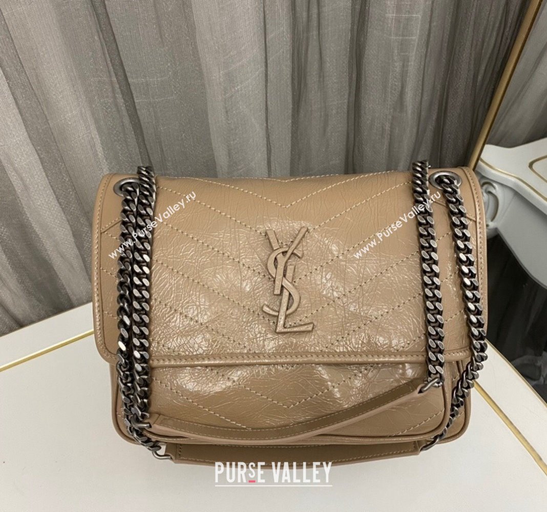 Saint Laurent Niki Medium Chain bag in Crinkled Lambskin 633158 Dark Apricot 2023 (nana-231129029)