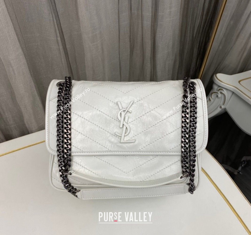 Saint Laurent Niki Medium Chain bag in Crinkled Lambskin 633158 Pure White 2023 (nana-231129030)