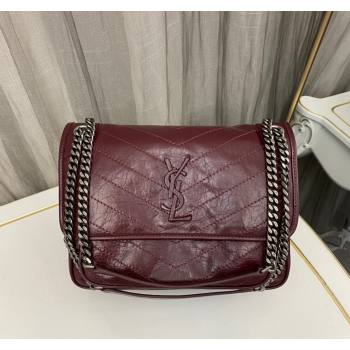 Saint Laurent Niki Medium Chain bag in Crinkled Lambskin 633158 Burgundy 2023 (nana-231129031)